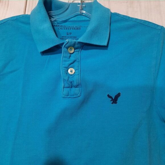American Eagle Shirt Mens Size Small Blue Short Sleeve Polo - Picture 3 of 5
